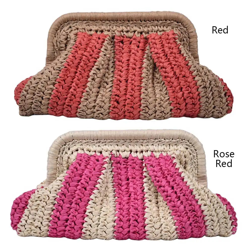 Straw Clutch Handbag Handmade Clutch Purse Summer Beach Bag Striped Woven Handbag Designer Weaving Pouch for Evening Party